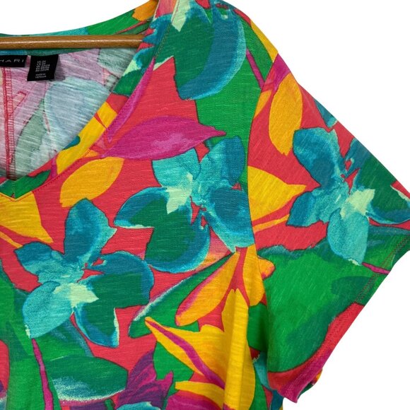 Tahari Womens Multicolor Tropical Print Top Size 2X V-Neck Short Sleeve Cotton - Picture 5 of 9